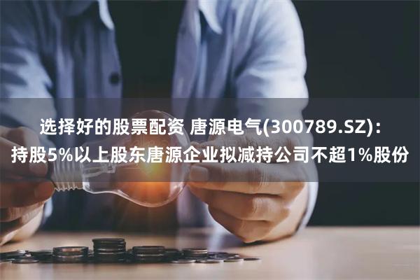 选择好的股票配资 唐源电气(300789.SZ)：持股5%以上股东唐源企业拟减持公司不超1%股份